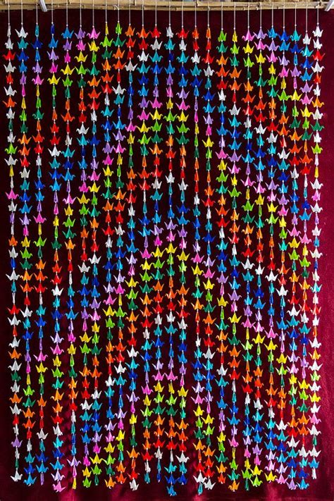 1000 Origami Cranes Vibrant Multi Colored Hanging Wall Hanging Curtain