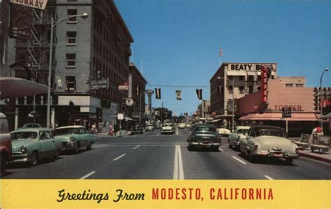 10Th And J Streets Modesto California Postcard 10Th And J Streets Modesto California Postcard