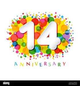 14 Th Anniversary Numbers 14 Years Old Coloured Congrats Cute