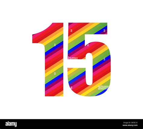 15 Number Rainbow Style Numeral Digit Colorful Fifteen Number Vector