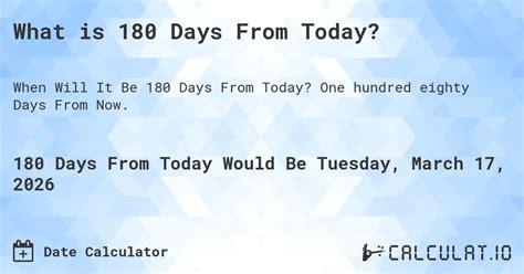 180 Days From Today Date Calculator Tool