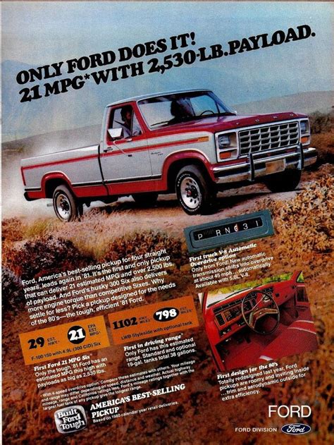 1981 Ford Red Silver Pickup Truck Photo Ad Eighties 1980S 80S