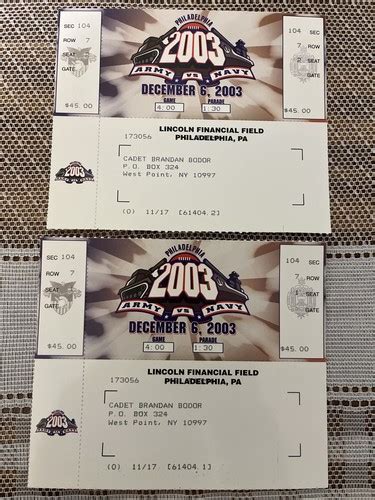 2 20203 Army Vs Navy Full Unused Tickets December 6 2003 Philadelphia