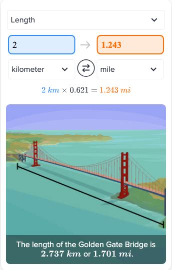 2 Kilometers to Miles Converter