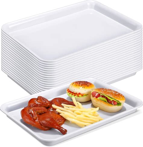 20 Pcs Plastic Serving Trays Bulk 16X11 Inch Large White Plastic 20 Pcs Plastic Serving Trays Bulk 16X11 Inch Large White Plastic
