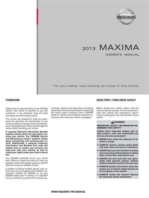 2002 Nissan Maxima Sedan Owner Owner S Manual User Guide Se Gxe Gle 3 5L V6 Xz