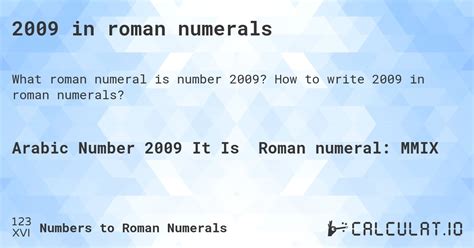 2009 In Roman Numerals Calculatio 2009 In Roman Numerals Calculatio