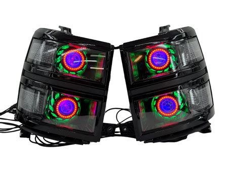 2014 2015 Chevrolet Silverado 1500 Rgbw Custom Retrofit Quad Halo Projector Led Headlights 2014 2015 Chevrolet Silverado 1500 Rgbw Custom Retrofit Quad Halo Projector Led Headlights
