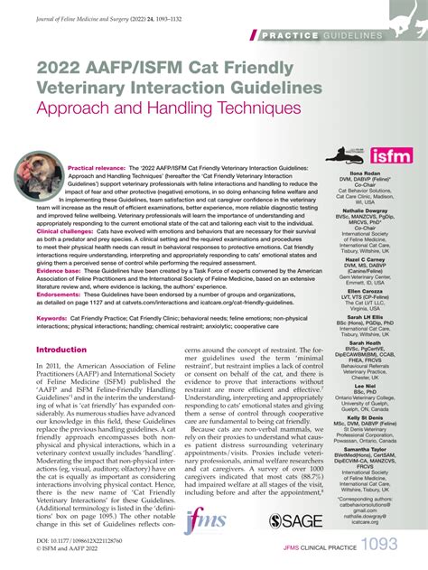 2022 Aafp Isfm Cat Friendly Veterinary Interaction Guidelines Approach And Handling Techniques Ilona Rodan Nathalie Dowgray Hazel C Carney Ellen Carozza Sarah Lh Ellis Sarah Heath Lee Niel Kelly St Denis Samantha