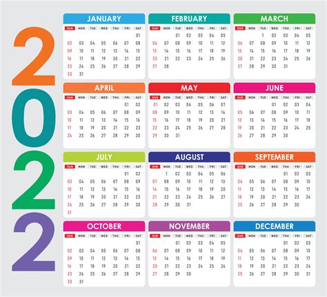 2022 Calendar Colorful Vector 3123857 Vector Art At Vecteezy 2022 Calendar Colorful Vector 3123857 Vector Art At Vecteezy