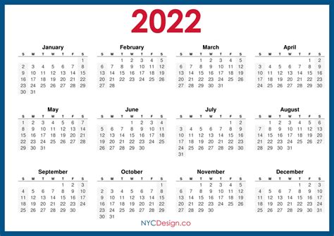 2022 Calendar Printable Free Horizontal Green Hd Sunday Start Nycdesign Co Printable Things