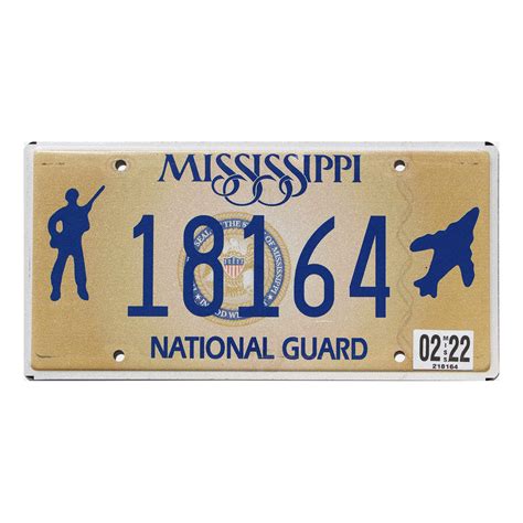 2022 Mississippi National Guard License Plate 18164 Usa