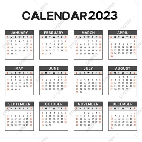 2023 Calendar Planner Vector Hd Png Images 2023 Calendar With Black