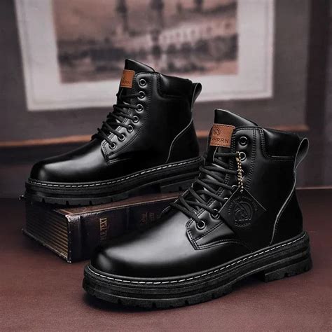 2024 Mens High Top Boots Mens Leather Shoes Fashion Motorcycle Ankle Boots Mens Winter Boots Comfortable Platform Desert Boots Aliexpress