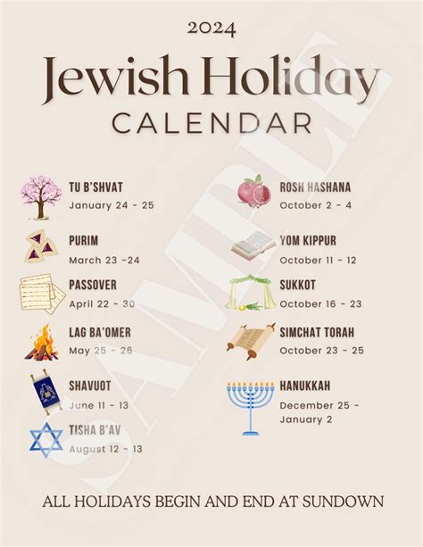 2025 Jewish Holiday Calendar Etsy