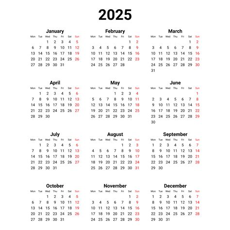 2025 Minimalist Calendar Vector 2025 Simple Calendar 2025 Calendar