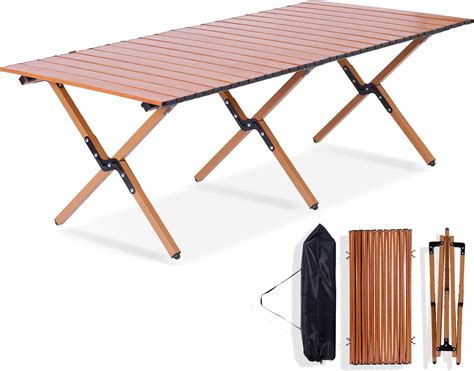 23 2 Inch Folding Wooden Picnic Table Portable Roll Up Camping Table With Carry Bag For Beach Patio Bbq Bed Bath Beyond 38944348