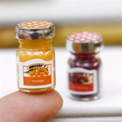 2Pc Miniature Smuckers Jelly Jars W Lids 15Mm Tiny Clear Glass Orange Strawberry Jellied Jam Bottles Small Dollhouse Play Food Craft Set Etsy