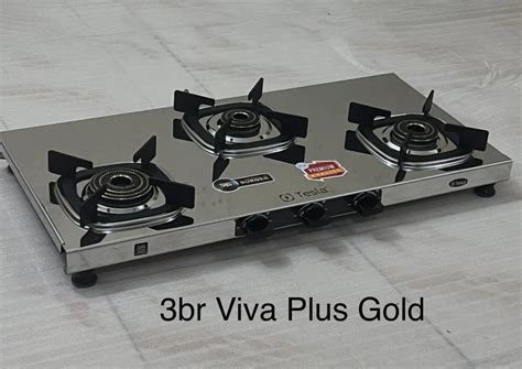 3 Burner Surya Mazic Viva Plus Gold Stainless Steel Gas Stove At 6700