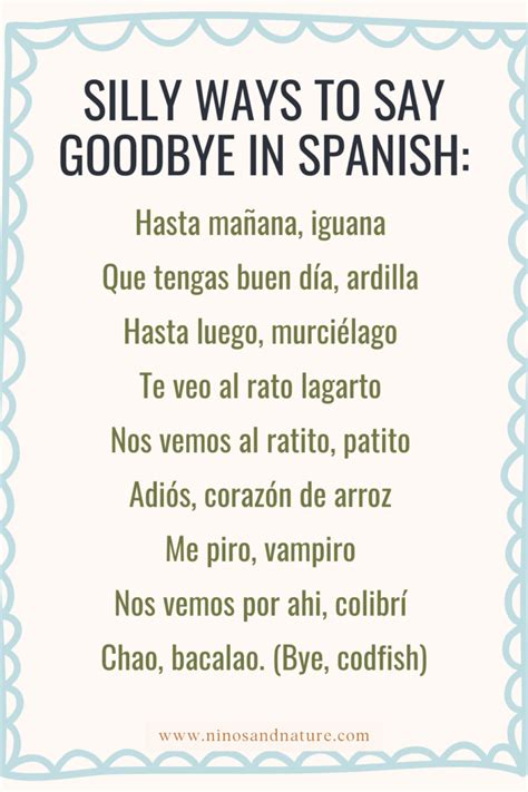 30 Fun Spanish Greetings Silly Rhymes In Spanish For Kids Ni Os Nature