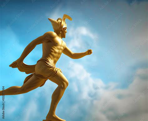 3D Graphic Illustration Of Greek God Of Speed Hermes Sprinting In