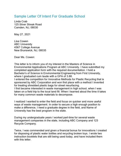 40 Best Letter Of Intent For Graduate School Samples 40 Best Letter Of Intent For Graduate School Samples