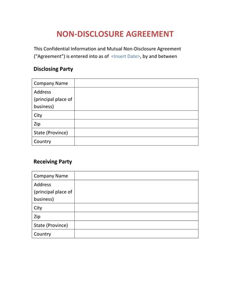40 Non Disclosure Agreement Templates Samples Forms Templatelab