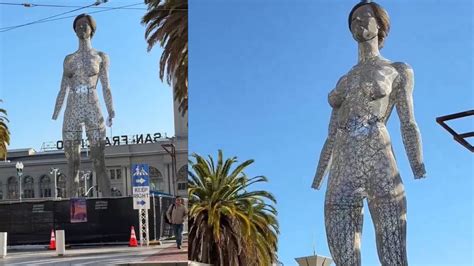 45 Foot Tall Nude Woman Statue Erected In San Francisco Plaza For One Of A Kind Liquid Light Show