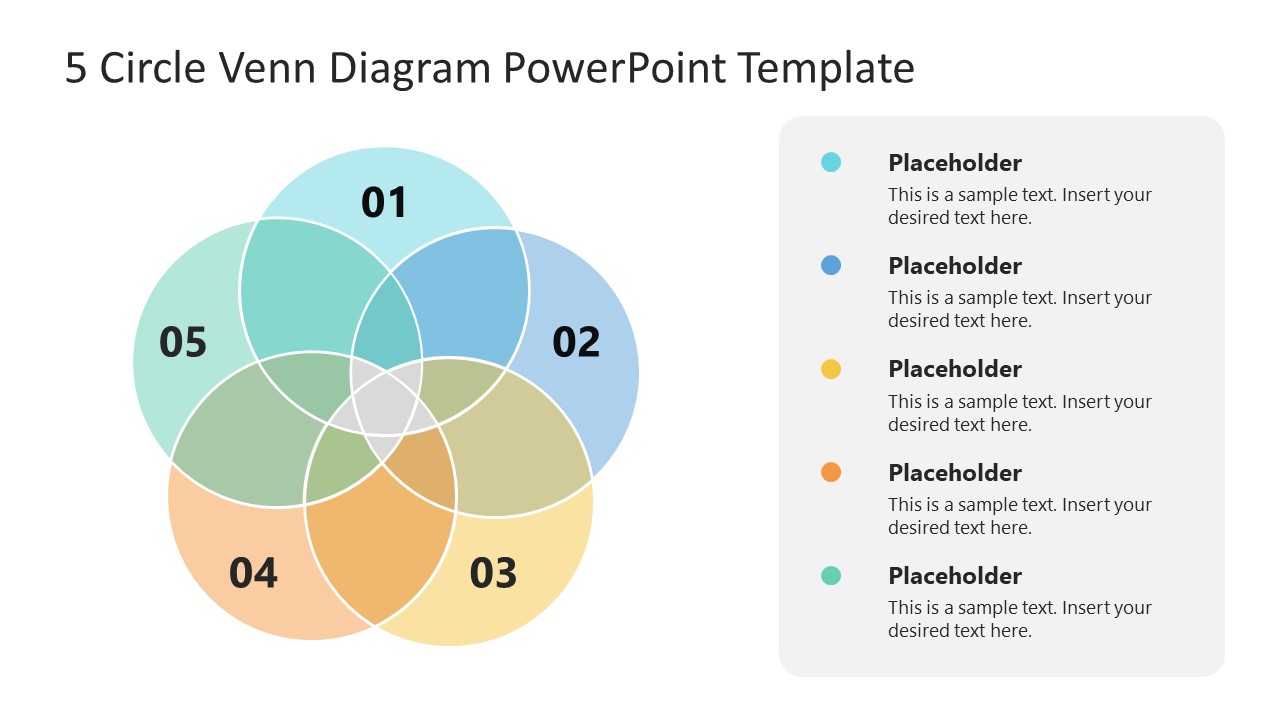 5 Circle Venn Diagram Powerpoint Template