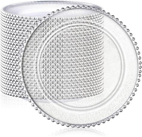 50 Clear Charger Plates Bulk 13 Inch Round Plastic Dinner Plate With Beaded Rim