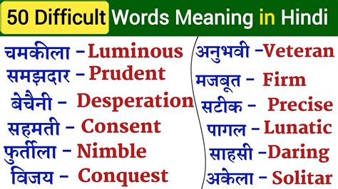 50 Word Meaning English To Hindi Difficult Words In Hindi And English 50 Word Meaning English To Hindi Difficult Words In Hindi And English
