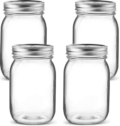 6 Pack 16 Oz Regular Mouth Glass Mason Jars With Metal Airtight Lids