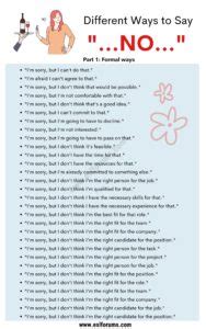 70 Creative Ways To Say No Formal And Informal Esl Forums