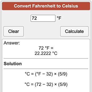 72 Fahrenheit To Celsius Calculatio