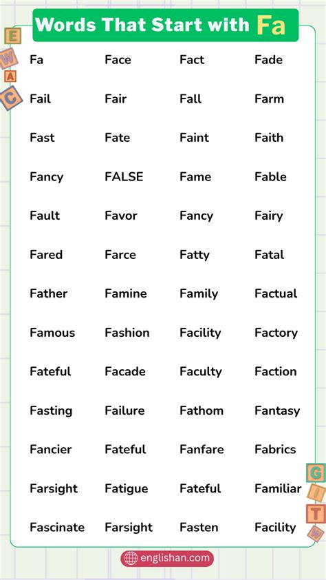 750 Words That Start With Fa Complete Fa Words List
