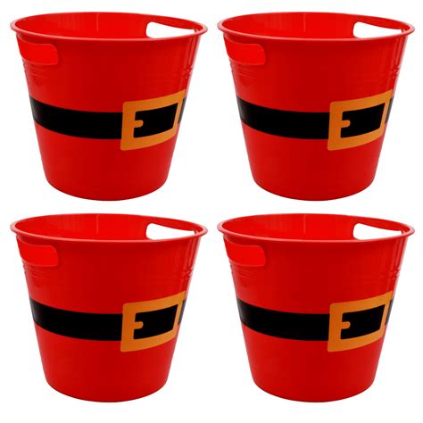 8 32 Santa Belt Christmas Buckets Red Plastic Pails For Decor Storage Party Favors Pack Of 4 Walmart Com