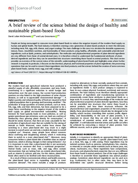 A Brief Review Of The Science Behind The Design Of Healthy And Sustainable Plant Based Foods Npj Science Of Food