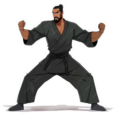 A Man In A Black Karate Gi With A Black Belt Stands In A Fighting A Man In A Black Karate Gi With A Black Belt Stands In A Fighting