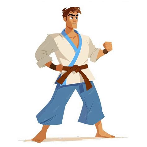 A Man In A Karate Gi With A Brown Belt Stands In A Fighting Pose A Man In A Karate Gi With A Brown Belt Stands In A Fighting Pose