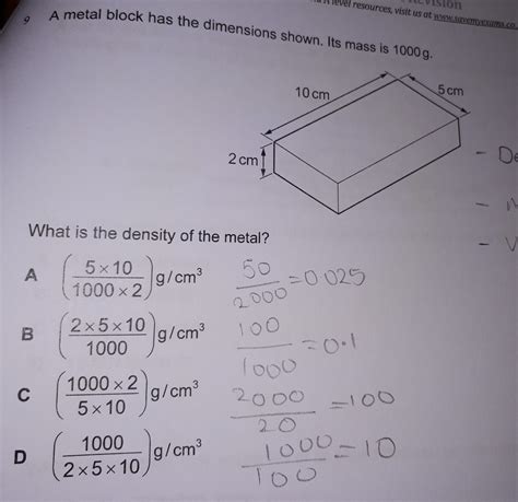 A Metal Block Has The Dimensions Shown Its Mass Is 1000G 5Cm 10 Cm 2 A Metal Block Has The Dimensions Shown Its Mass Is 1000G 5Cm 10 Cm 2