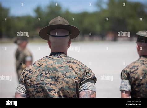 A U S Marine Corps Drill Instructor Teaches A Group Of Marines At