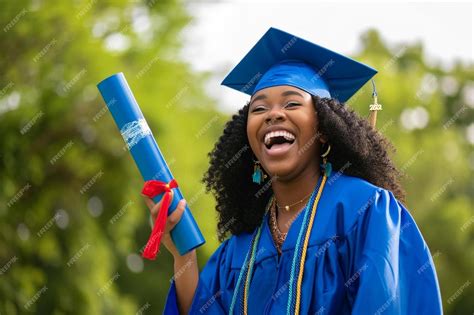 A Woman In Graduation Cap And Gown Holding Up A Diploma With The Words