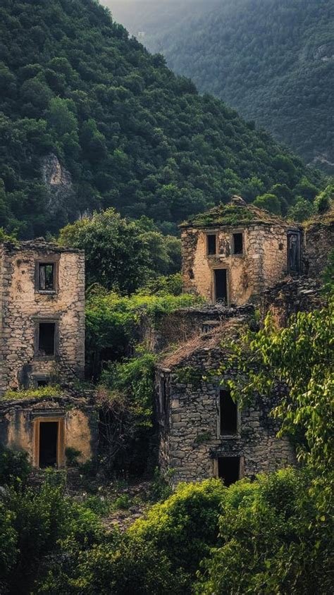Abandoned Stone Houses Amid Lush Green Hills Armenian Genocide