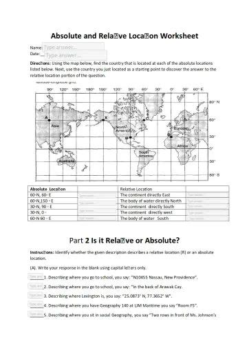 Absolute Relative Location Worksheet