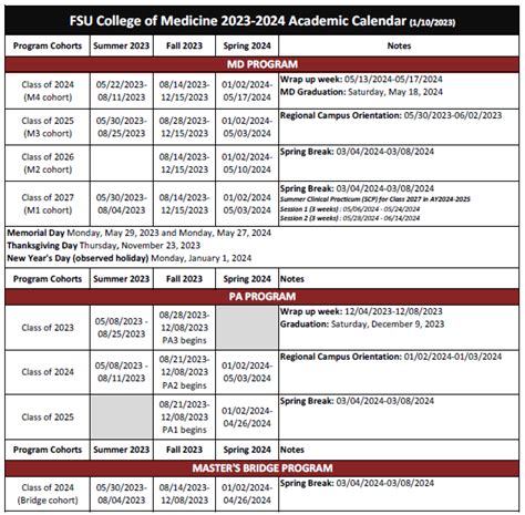 FSU Academic Calendar