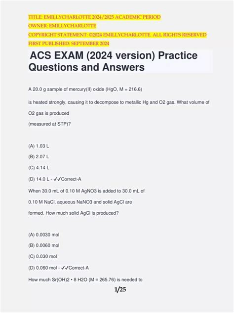 Acs Practice Exam For Chemistry Finals Video Solutions