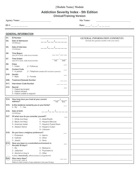 Addiction Severity Index 5Th Edition Fill And Sign Printable