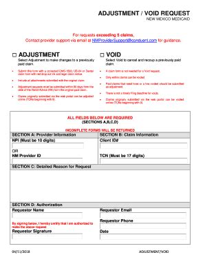 Adjustment Void Request Form For New Mexico Medicaid Fill And Sign