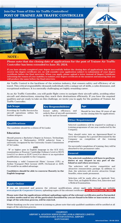 Air Traffic Controller Vacancy Elakiri