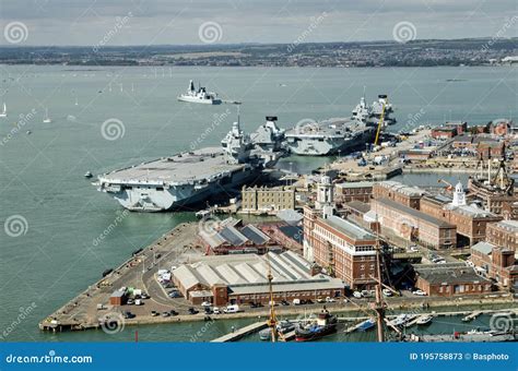 Aircraft Carriers Portsmouth Aerial View Editorial Stock Photo